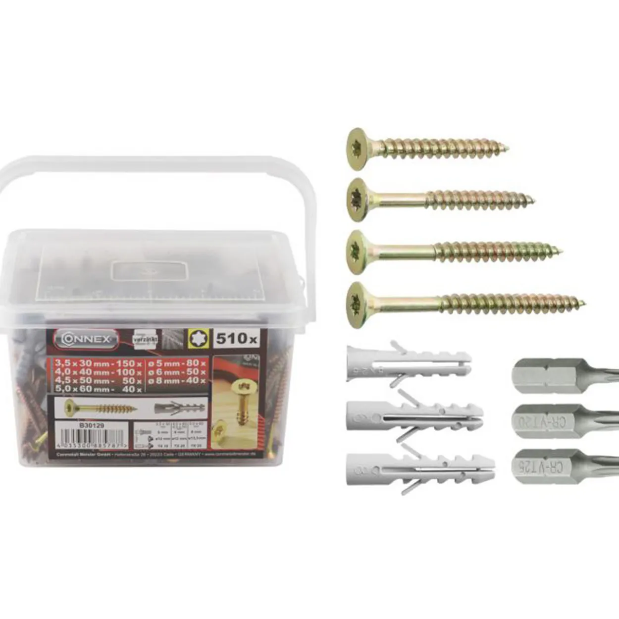 Connex skruer m/ rawplugs & bits 510 stk