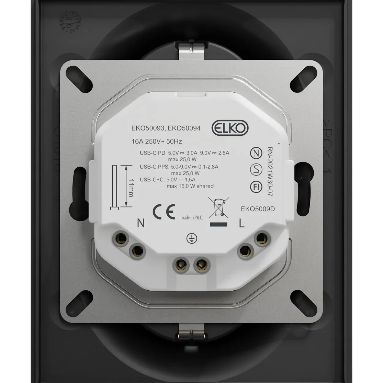 Elko one dobbelstikk 2x usb c pd lader sort