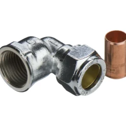 Fix-pro vinkel m/muffe 15mm x 1/2" til kobberrør forkrommet