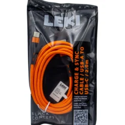 Leki denmark braided orange cable usb-a to usb-c 2.0 m