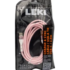 Leki denmark braided pink cable usb-a to usb-c 2.0 m