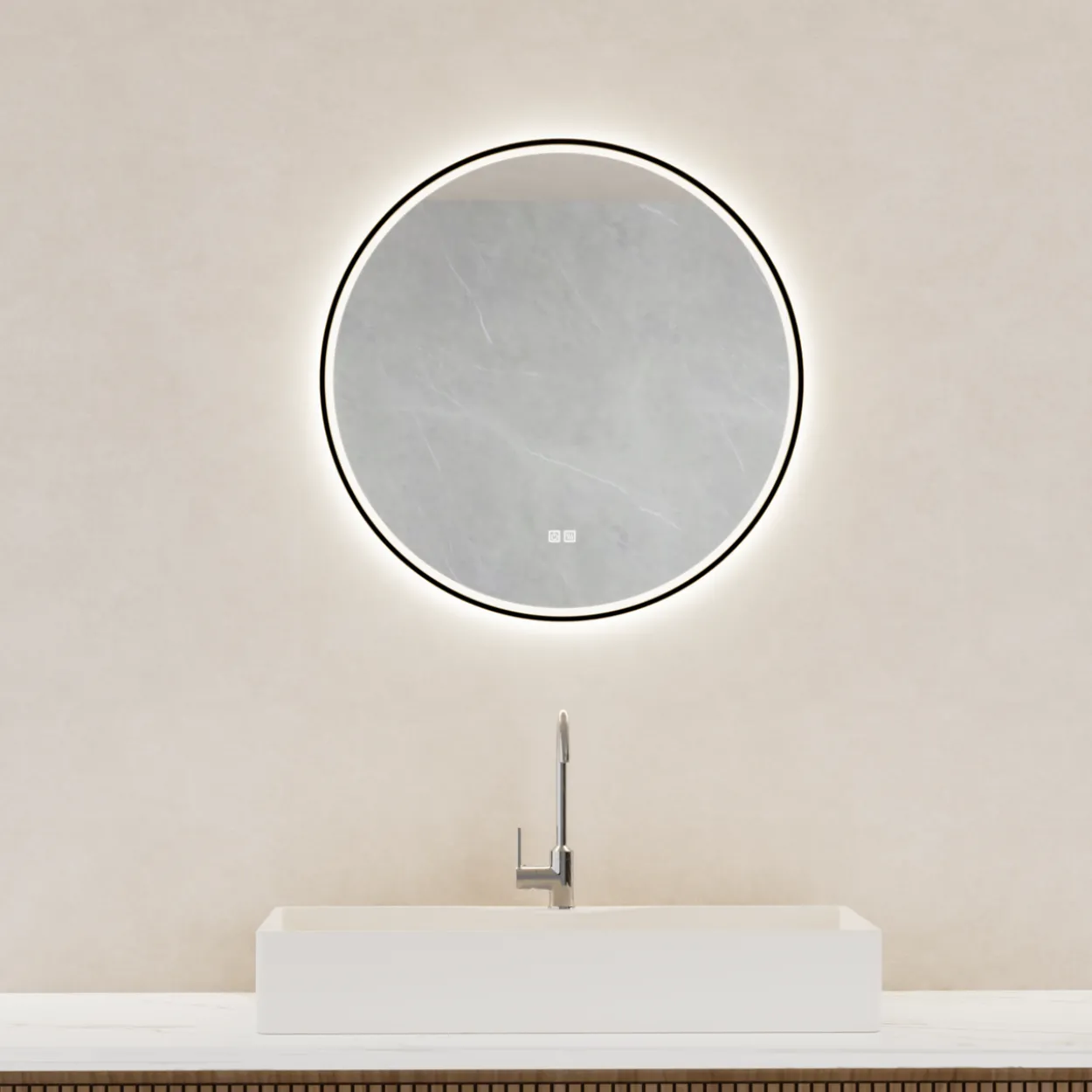 Trend moon lysspeil sort ø70 cm