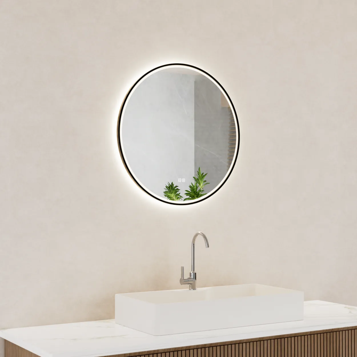Trend moon lysspeil sort ø70 cm