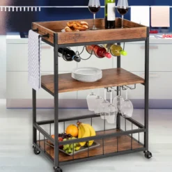 Wenko rustico hyllevogn sort/valnøtt